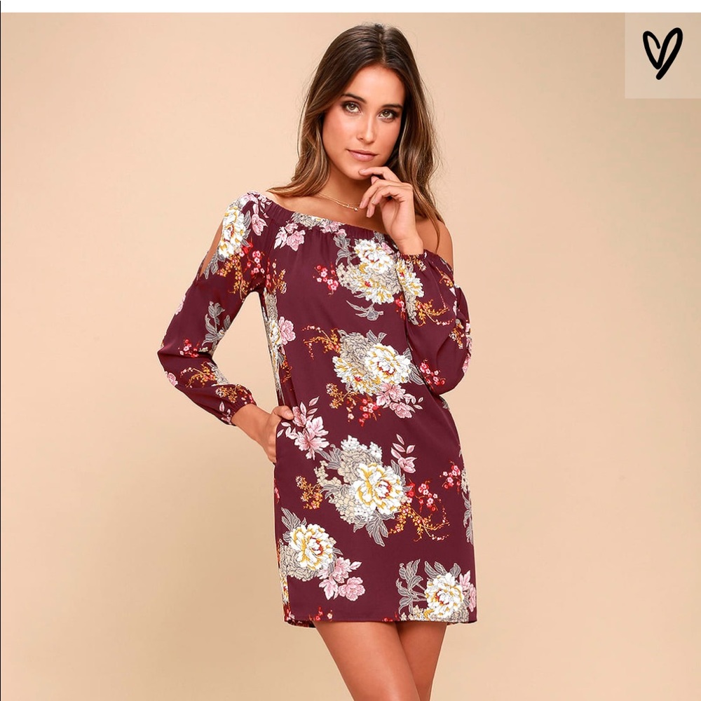 Jade Plum Purple Floral Off-the-shoulder Shift